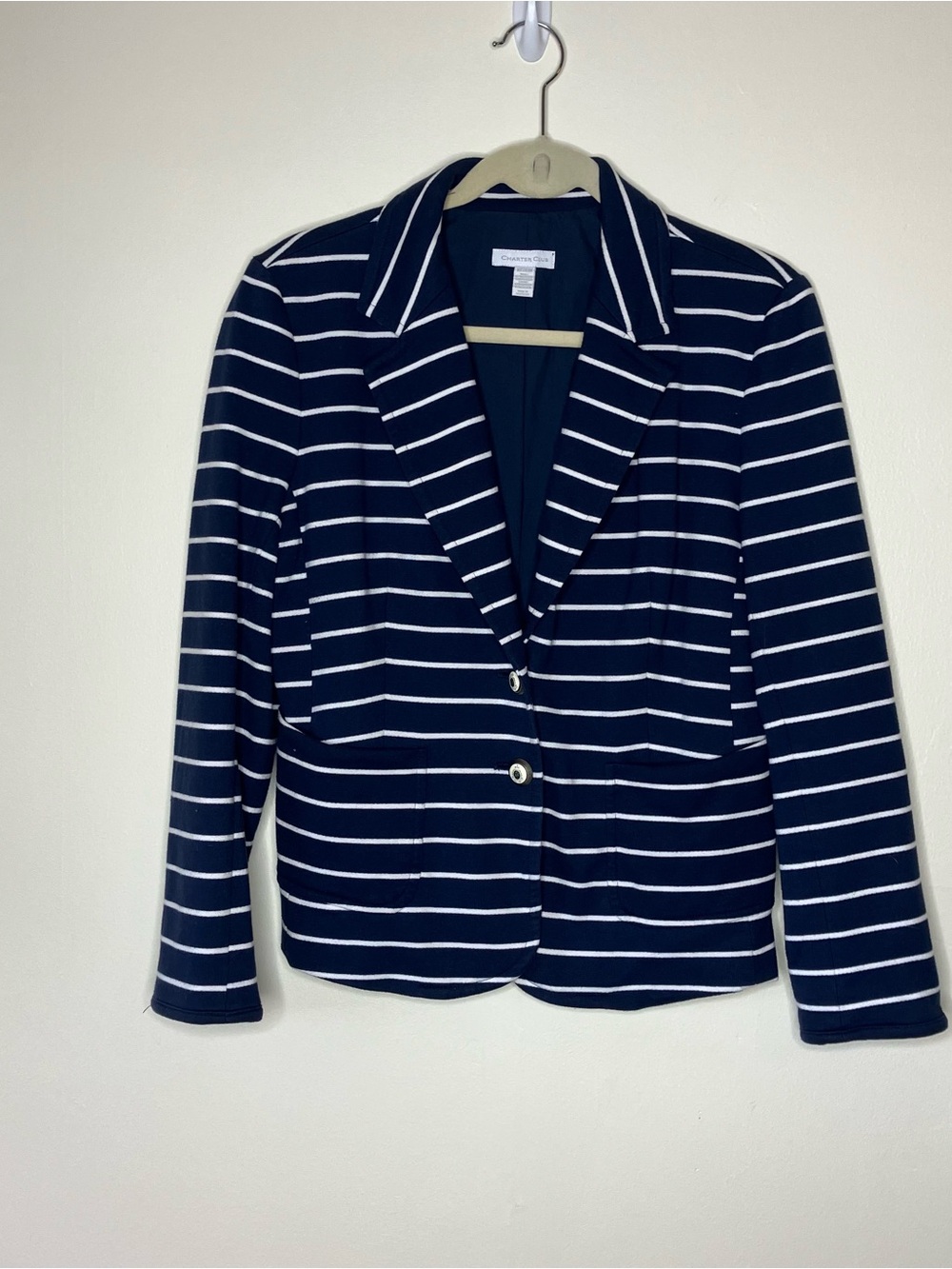 Charter Club navy blue striped knit blazer M